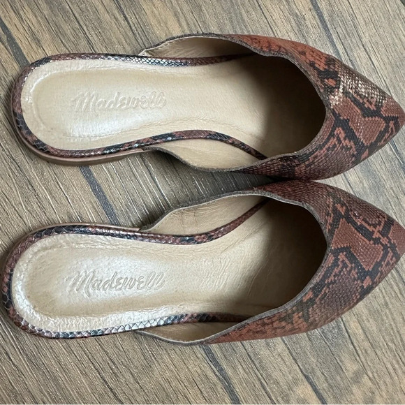 Madewell Mules 8 The Emilia Mule in Snake Embossed Leather Slip On Brown Slides - Picture 9 of 14